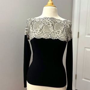 Elegant Black and Cream Lace Women's Top,never worn, size medium